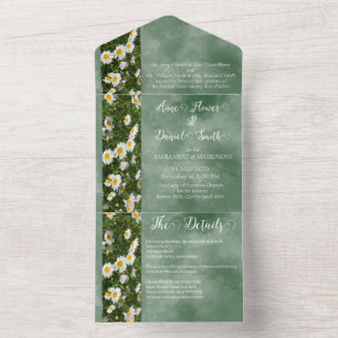 Tout En Un Green Daisy Formal All in One Wedding Invitation