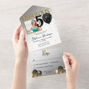 Tout En Un Invitation '50 ans et fabuleuse, or et noir glamou