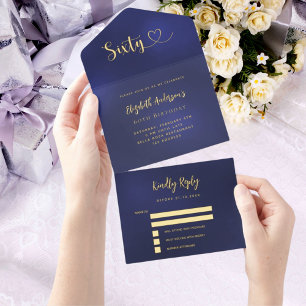 Tout En Un Invitation 60e anniversaire marine bleu or rsvp