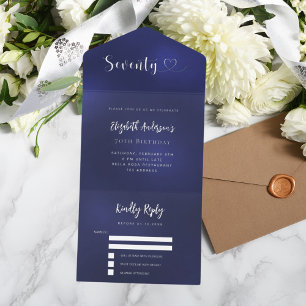 Tout En Un Invitation 70e anniversaire marine bleu argent rsvp