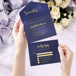 Tout En Un Invitation 70e anniversaire marine bleu or rsvp