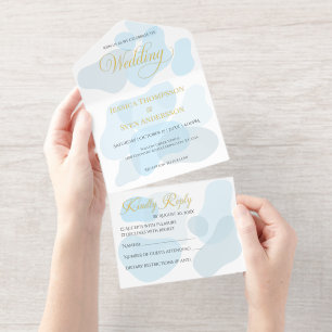 Tout En Un Invitation Abstrait moderne bleu minimaliste Mariage artistiq