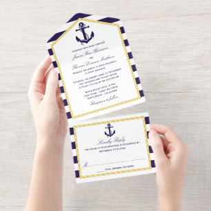 Tout En Un Invitation Ancre nautique Mariage de la bande marine Real Foi