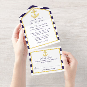 Tout En Un Invitation Ancre nautique Mariage de la bande marine Real Foi