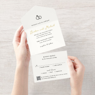 Tout En Un Invitation Anneaux Dessinés à la Main Doodle Code QR Mariage