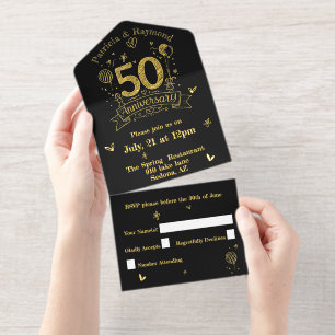 Tout En Un Invitation Chalkboard Doodles 50e Anniversaire Or