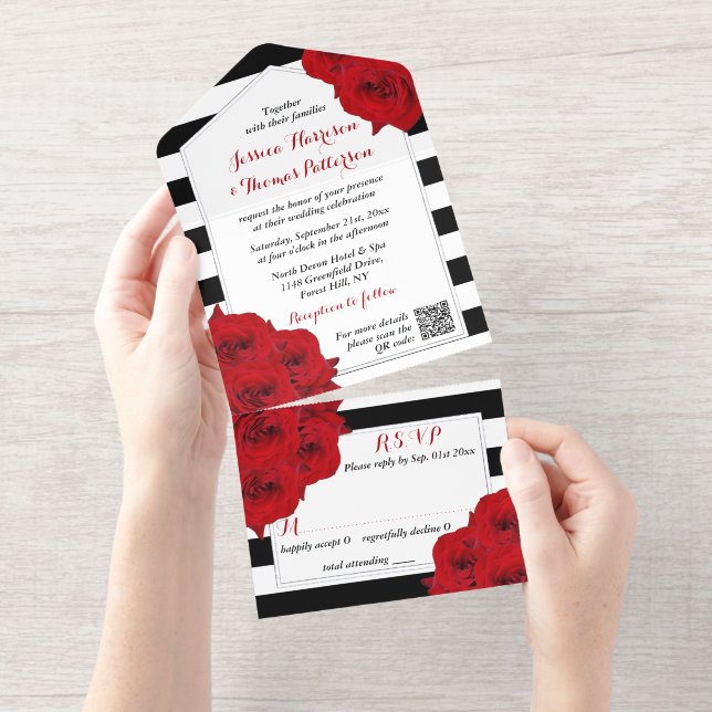 Tout En Un Invitation Chic Moderne Luxe Mariage Real Argent Pressé (Détachable)