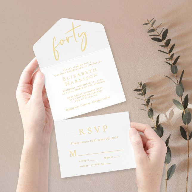 Tout En Un Invitation Chic Script 40e fête d'anniversaire (Créateur téléchargé)