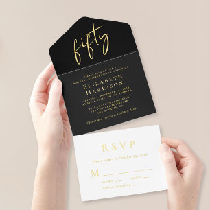 Tout En Un Invitation Chic Script Black 50th Birthday Party
