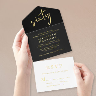 Tout En Un Invitation Chic Script Black 60th Birthday Party