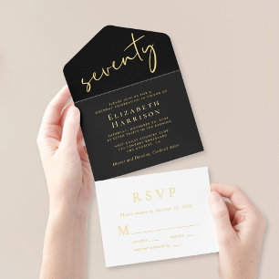 Tout En Un Invitation Chic Script Black 70th Birthday Party