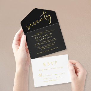 Tout En Un Invitation Chic Script Black 70th Birthday Party