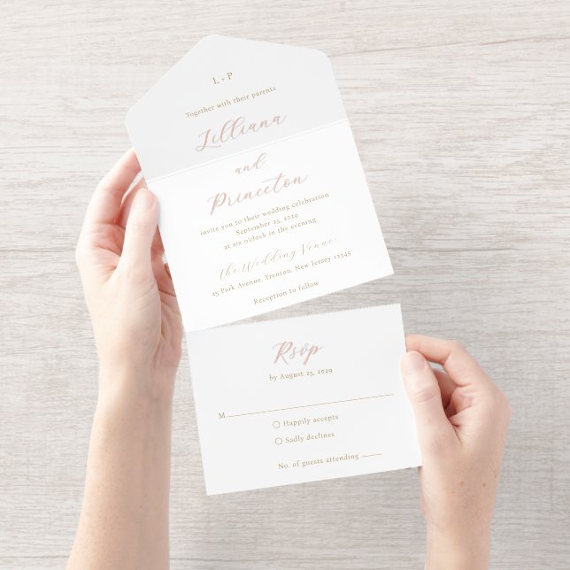 Tout En Un Invitation Classic Neutral Monogram Elegant Wedding (Détachable)