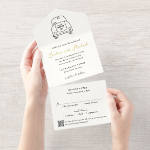 Tout En Un Invitation Code QR de gribouillis de voiture dessinée à la ma