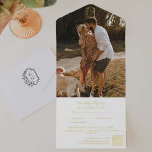 Tout En Un Invitation Code QR de photo de mariage à monogramme minimalis