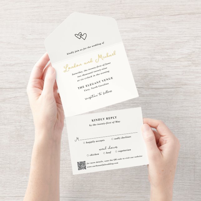 Tout En Un Invitation Coeurs tirés à la main Doodle QR Code Mariage mode (Détachable)