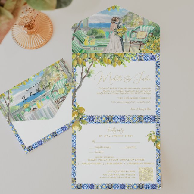 Tout En Un Invitation Côte d'Amalfi | Mariage Carreaux méditerranéens (Créateur téléchargé)