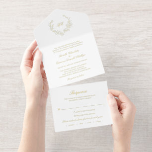 Tout En Un Invitation Couronne Monogramme Élégant Mariage