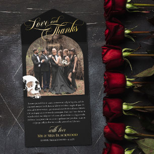 Tout En Un Invitation Crâne Goth Halloween Mariage Amour Merci Or