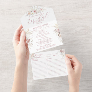 Tout En Un Invitation de fête prénuptiale Dusty Rose Floral t