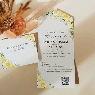 Tout En Un Invitation de mariage élégante tout-en-un à fleurs