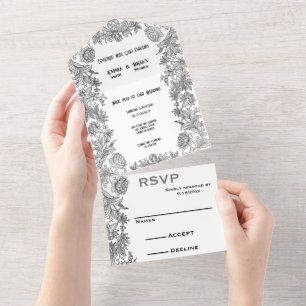 Tout En Un Invitation de mariage tout-en-un à motif floral gr