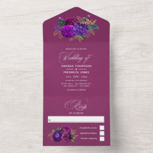 Tout En Un Invitation de mariage tout-en-un violet royal et o