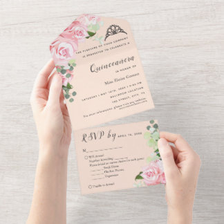 Tout En Un Invitation d'événement pliable triple RSVP Fleur d