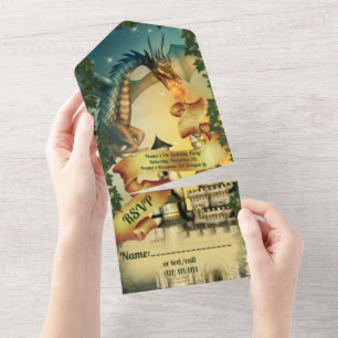 Tout En Un Invitation Dragon et Château