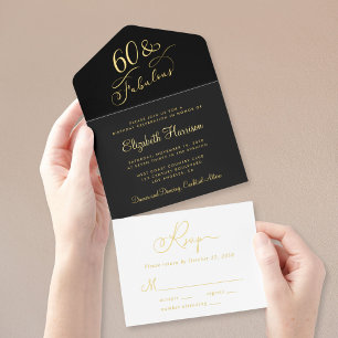 Tout En Un Invitation Élégant 60 et fabuleux Noir 60e fête d'anniversair