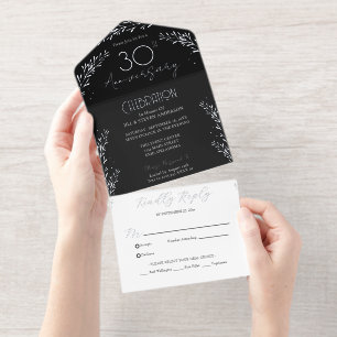 Tout En Un Invitation Élégant Botanique Vrai Feuille 30ème Anniversaire