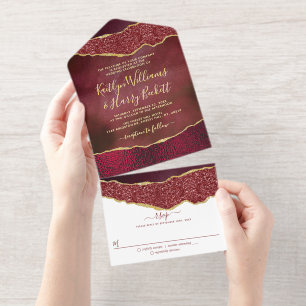 Tout En Un Invitation Elégant Burgundy Géode Agate Mariage Real Foil