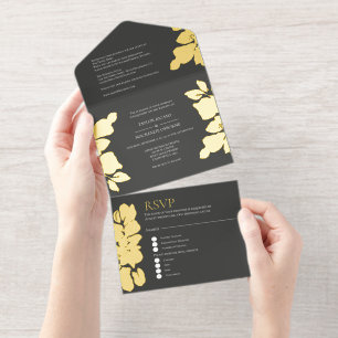 Tout En Un Invitation Élégant Foliage Mariage personnalisé