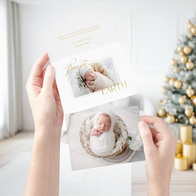 Tout En Un Invitation Elegant Gold Foil Paix sur Terre Photo (Créateur téléchargé)