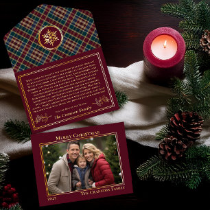 Tout En Un Invitation Elegant Holly Berries Plaid Photo Lettre de Noël