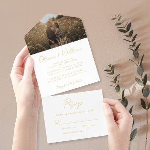 Tout En Un Invitation Élégant Mariage de photos de script