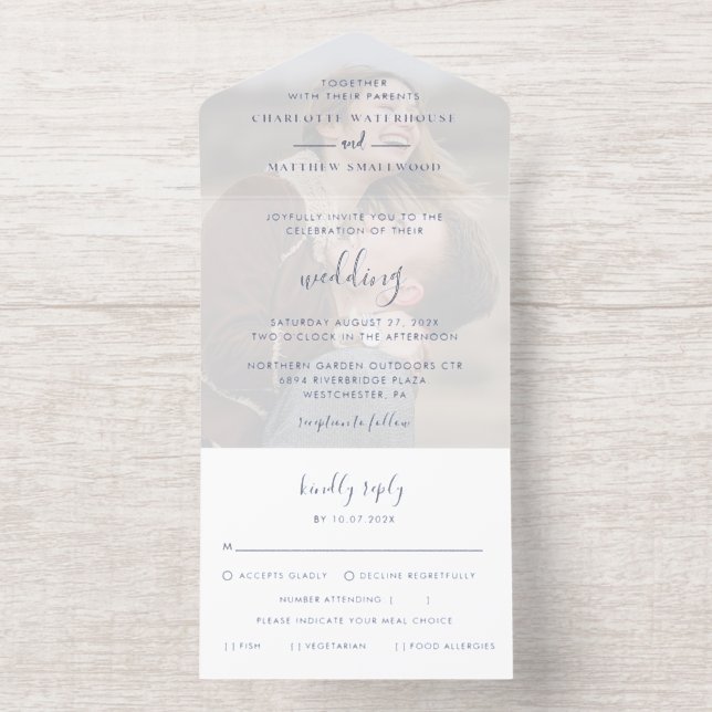 Tout En Un Invitation Élégant Mariage de script photo (Intérieur)
