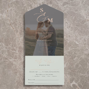 Tout En Un Invitation Élégant Mariage Photo Vert Sage Script