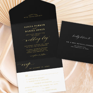 Tout En Un Invitation Élégant papier mariage noir or