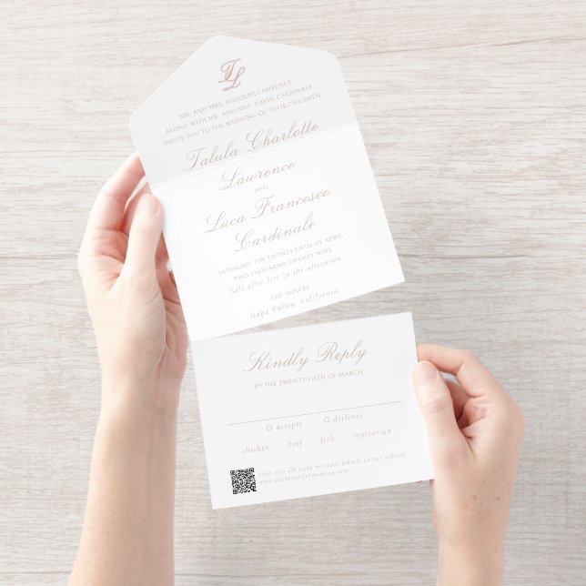 Tout En Un Invitation Elegant Sandy Neutral QR Code Traditional Wedding (Détachable)
