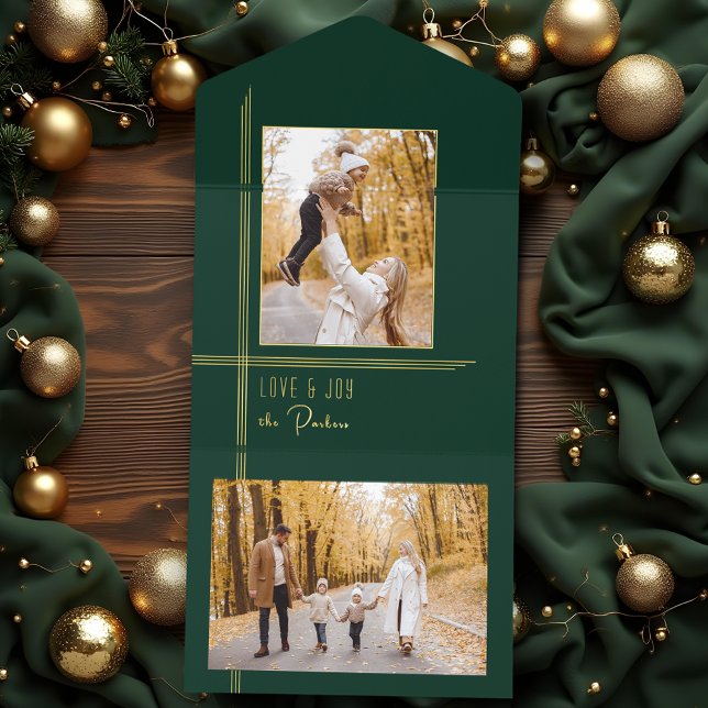 Tout En Un Invitation Élégant Vert/Or Moderne Déco Design Photo (Créateur téléchargé)