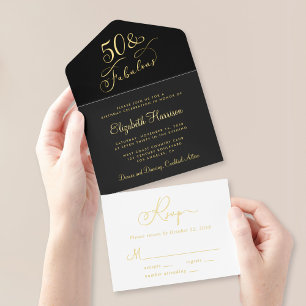 Tout En Un Invitation Elégante 50 et fabuleuse Black 50e fête d'annivers