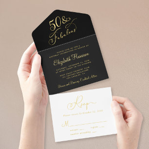 Tout En Un Invitation Elégante 50 et fabuleuse Black 50e fête d'annivers