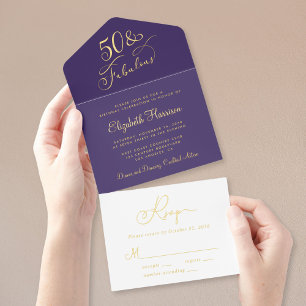 Tout En Un Invitation Elégante 50 Et Fabulous Purple 50e fête d'annivers