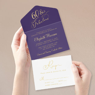 Tout En Un Invitation Élégante 60 Et Fabuleuse Purple 60ème Anniversaire