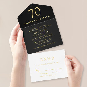 Tout En Un Invitation Élégante Black 70th Birthday Party