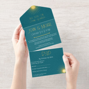 Tout En Un Invitation Ensemble de mariage élégant Cosmic Art Déco Or Sar