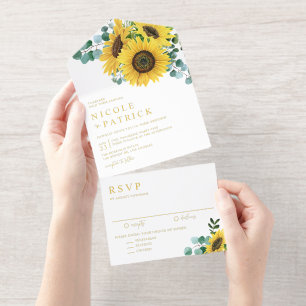 Tout En Un Invitation Eucalyptus aquarelle et Mariage de tournesols
