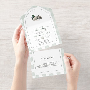 Tout En Un Invitation Faire-part de Baby Shower Canard Colvert, Vert Neu