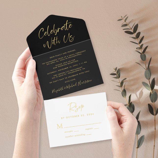 Tout En Un Invitation Fêtez Avec Nous La Réception De Mariage Noir (Créateur téléchargé)